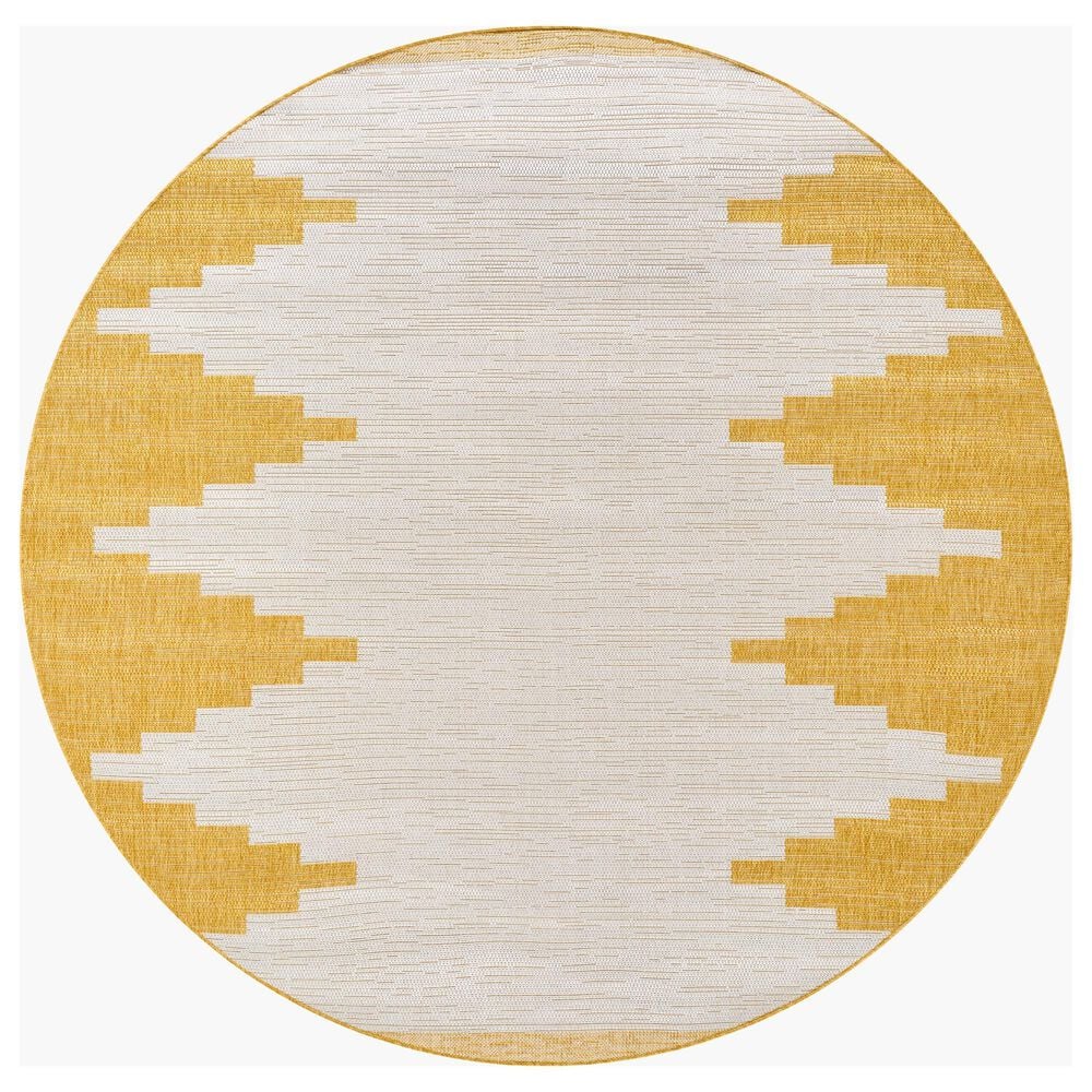 Surya Eagean EAG-2437 Mustard and Ivory 7"10" Round Indoor/Outdoor Area Rug, , large