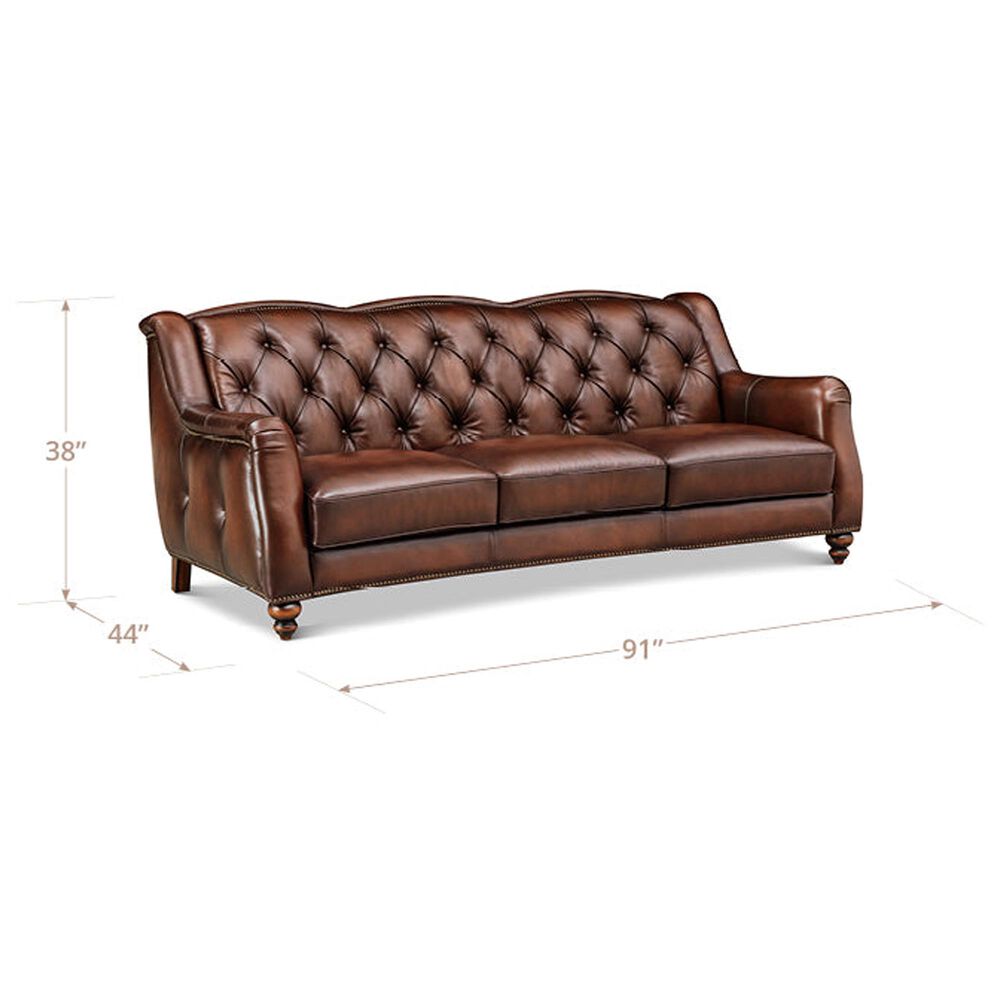 Hydeline Hampton Leather Stationary Sofa in Brown, , large