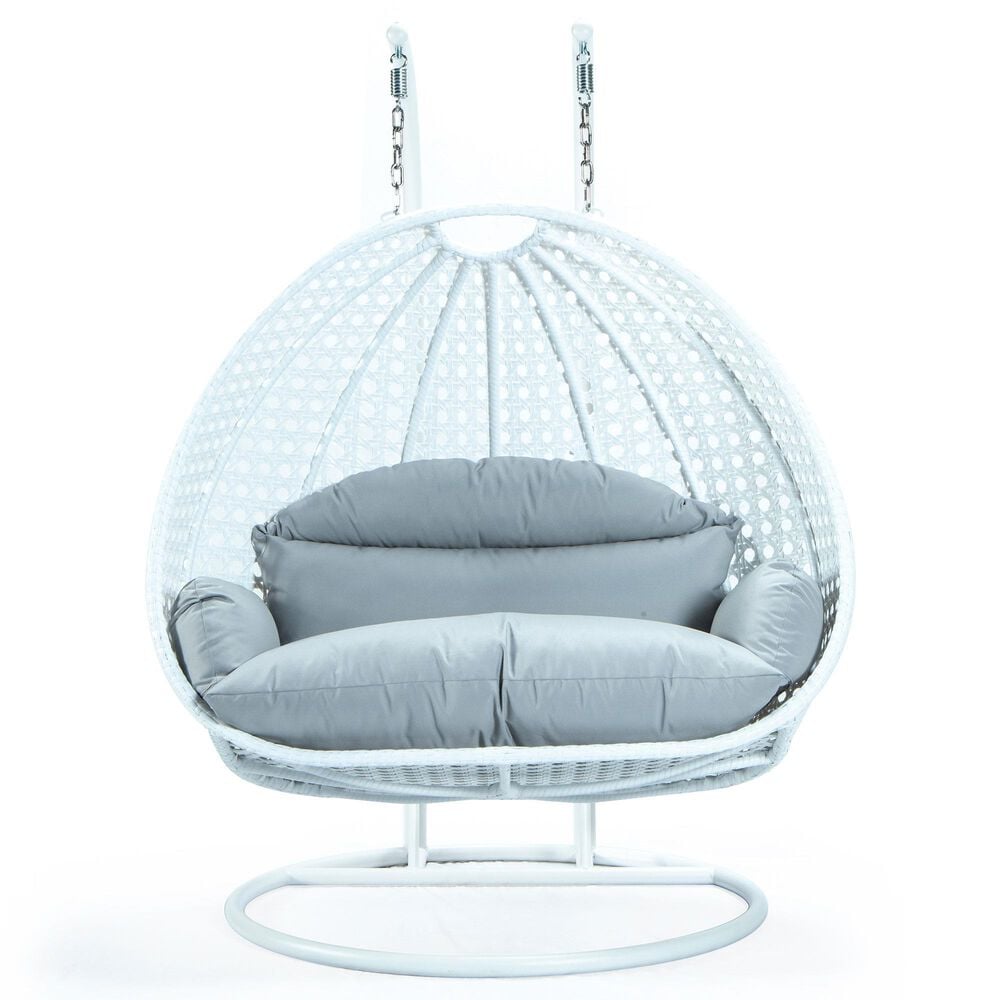 Leisuremod 2-Seat Hanging Egg Swing Chair with Light Grey Cushion in White, , large