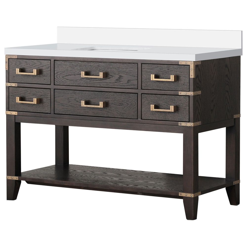 Lexora Home Norwalk 48" Single Bathroom Vanity in Brown Oak with White Cultured Marble Top and Rectangular Sink, , large