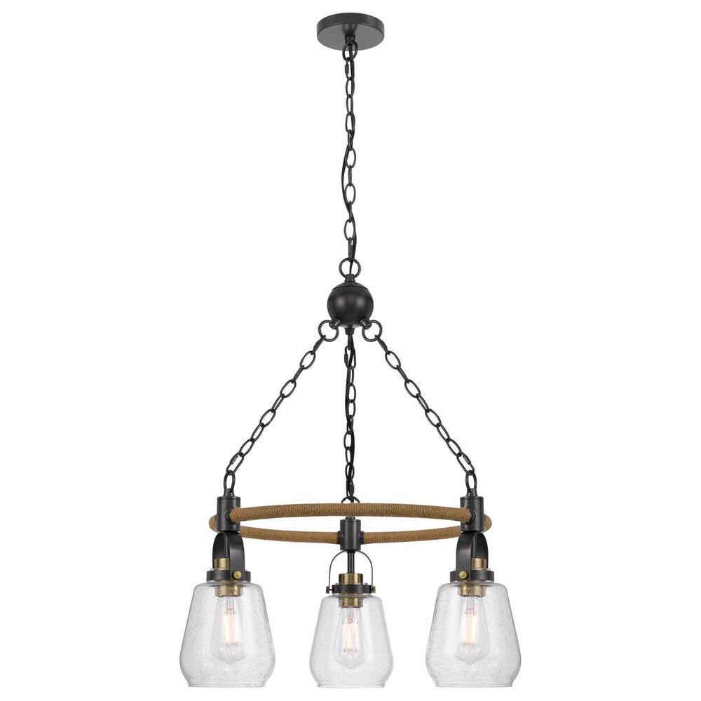 Cal Lighting Kavala 3-Light Chandelier in Burlap and Antique Brass, , large