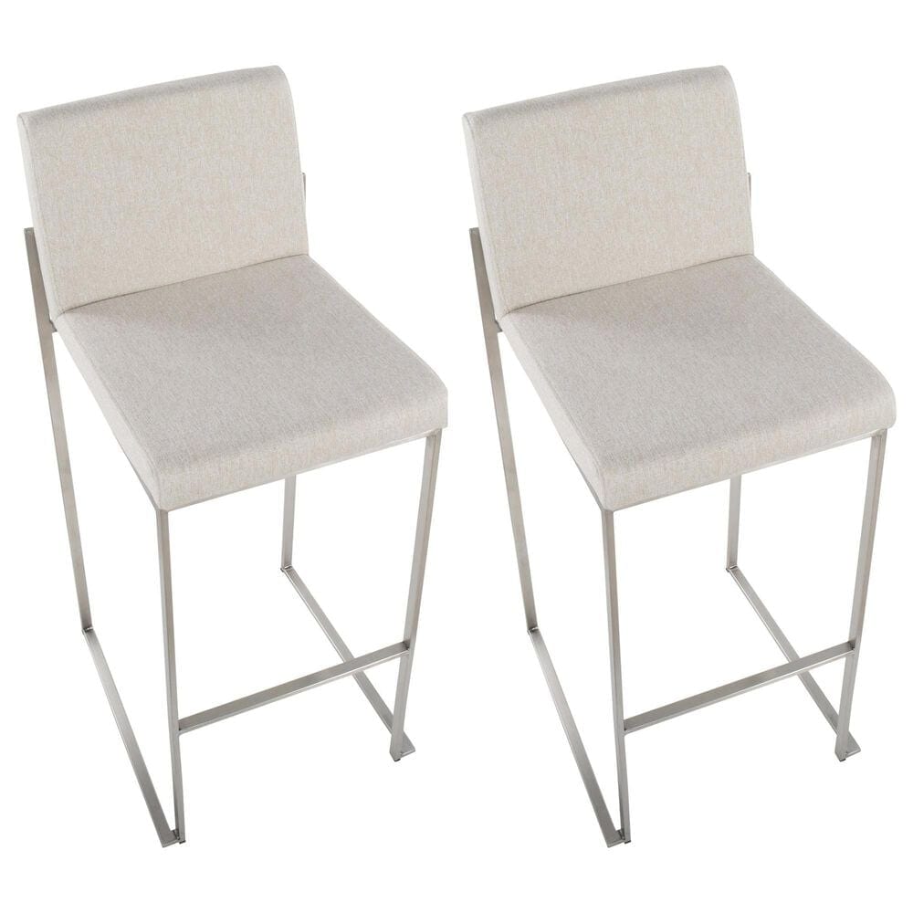 Lumisource Fuji High Back Barstool with Beige Fabric in Stainless Steel &#40;Set of 2&#41;, , large