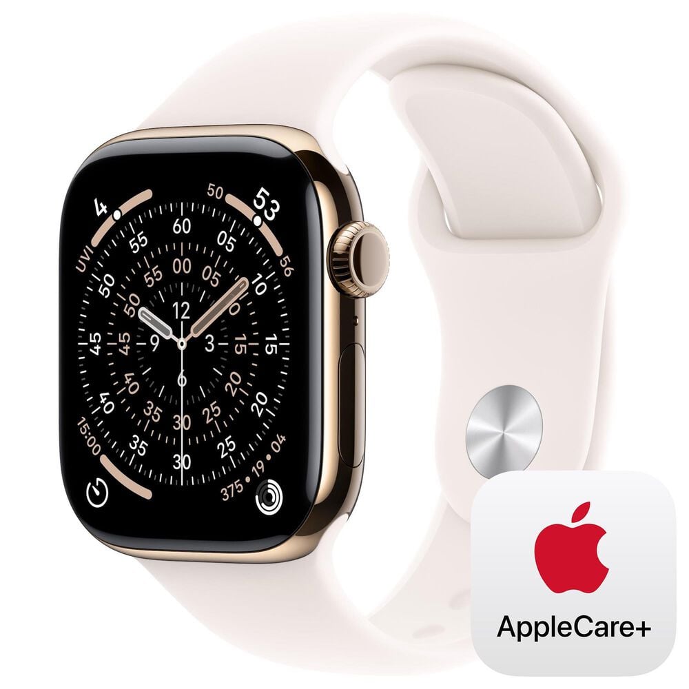 Apple Watch Series 11 (GPS+Cellular) 42mm Titanium Case with Light Blush Sport Band - S/M in Gold and 2-Year AppleCare+, , large