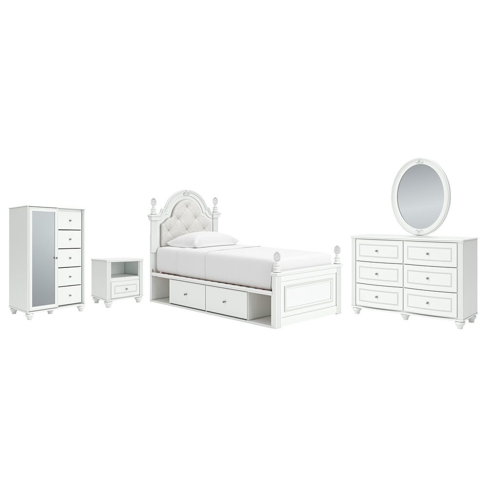 Ashley Kozlani 5-Piece Twin Panel Storage Bedroom Set in Matte White, , large