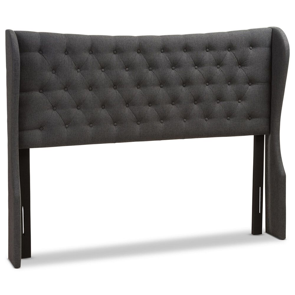 Baxton Studio Cadence King Wingback Headboard in Dark Grey, , large