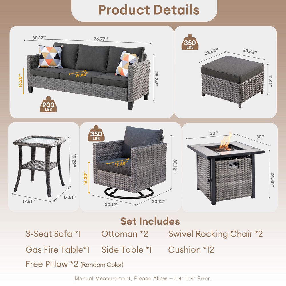 HOMLUX 7-Piece Patio Sofa Set in Black, , large