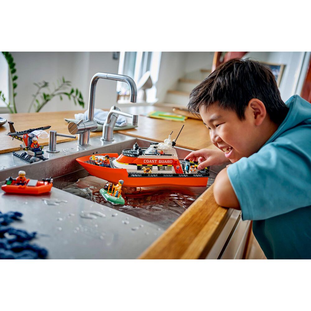 LEGO City Coast Guard Rescue Boat and Helicopter Building Set, , large