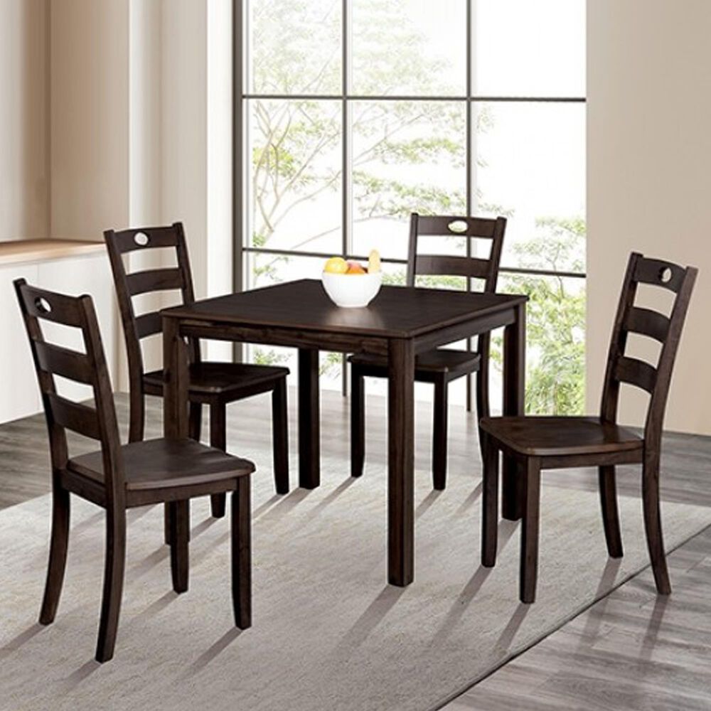 Furniture of America Lubbock 5-Piece Square Dining Set in Expresso, , large
