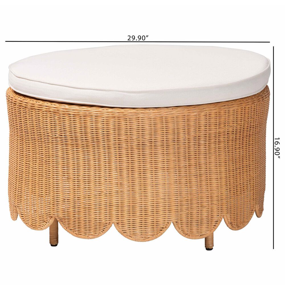 bali &amp; pari Teresa Ottoman with Light Honey Rattan in White, , large