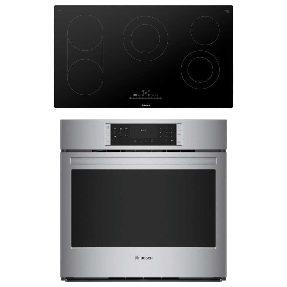 Bosch 800 Series 2-Piece Kitchen Package with Stainless Steel 4.6 Cu. Ft. Single Wall Oven and Black 36" Electric Cooktop, , large