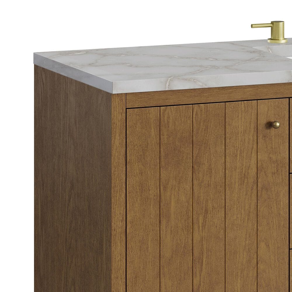 James Martin Hudson 60" Single Bathroom Vanity in Honey Oak with 3 cm Victorian Silver Silestone Top, Rectangular Sink and FreePower Wireless Charger, , large