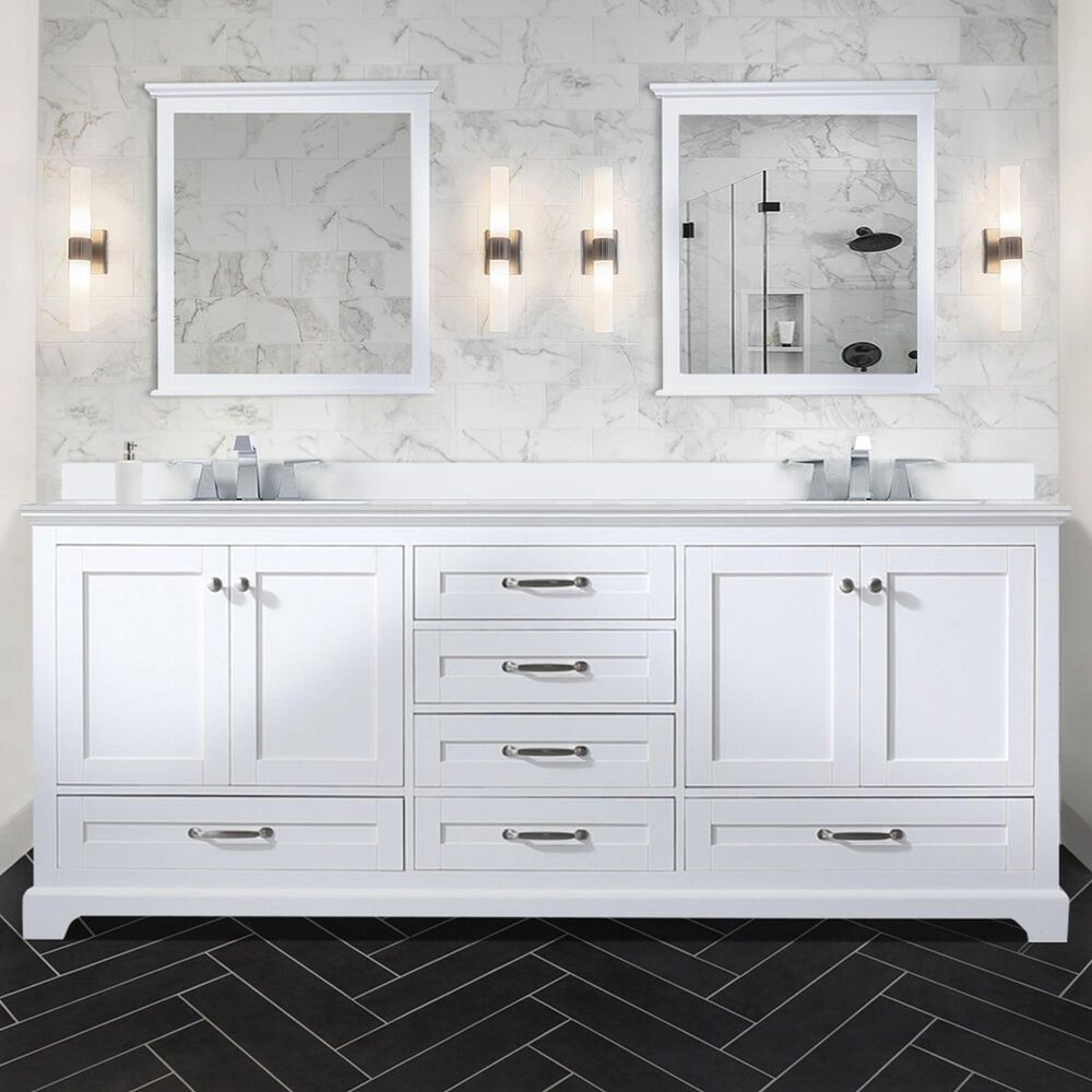 Lexora Home Dukes 80&quot; Double Bathroom Vanity in White with 2 cm White Cultured Marble Top and Rectangular Sinks, , large