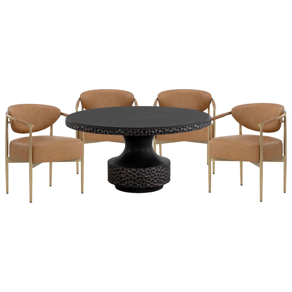 SUNPAN TRADING Mersin and Heloise 5-Piece Round Dining Set in Black and Gold, , large