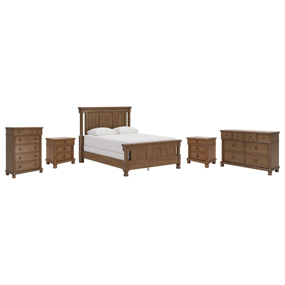 Ashley Rowlenstown Queen Poster Bed with Dresser, Chest, and Two Nightstands in Brown, , large