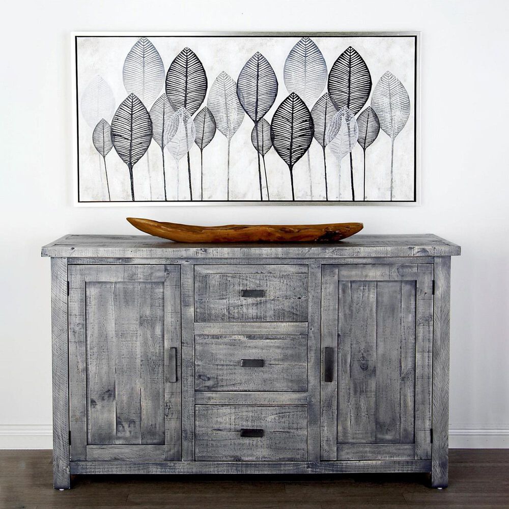 Maple and Jade 27" x 55" Leaf Canvas Wall Art with Frame in Black, Gray, Silver, Brown and Green, , large