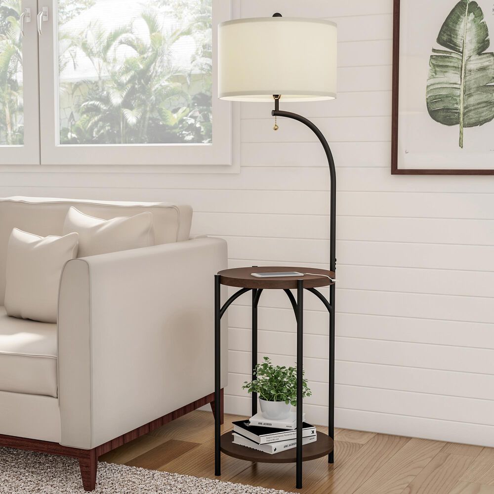 Timberlake Rustic Modern Floor Lamp with Side Table and USB Charging Ports, , large