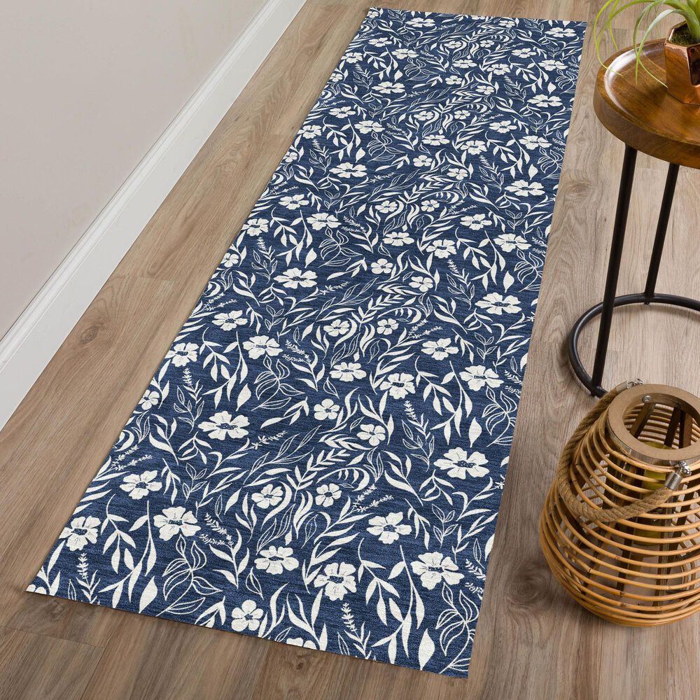 Dalyn Rug Company Soft Essentials Floral Navy 2'3" x 7'6" Indoor/Outdoor Runner, , large