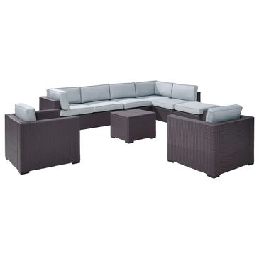 Crosley Furniture Biscayne 7-Piece Outdoor Wicker Sectional Set with Ottoman in Mist, , large