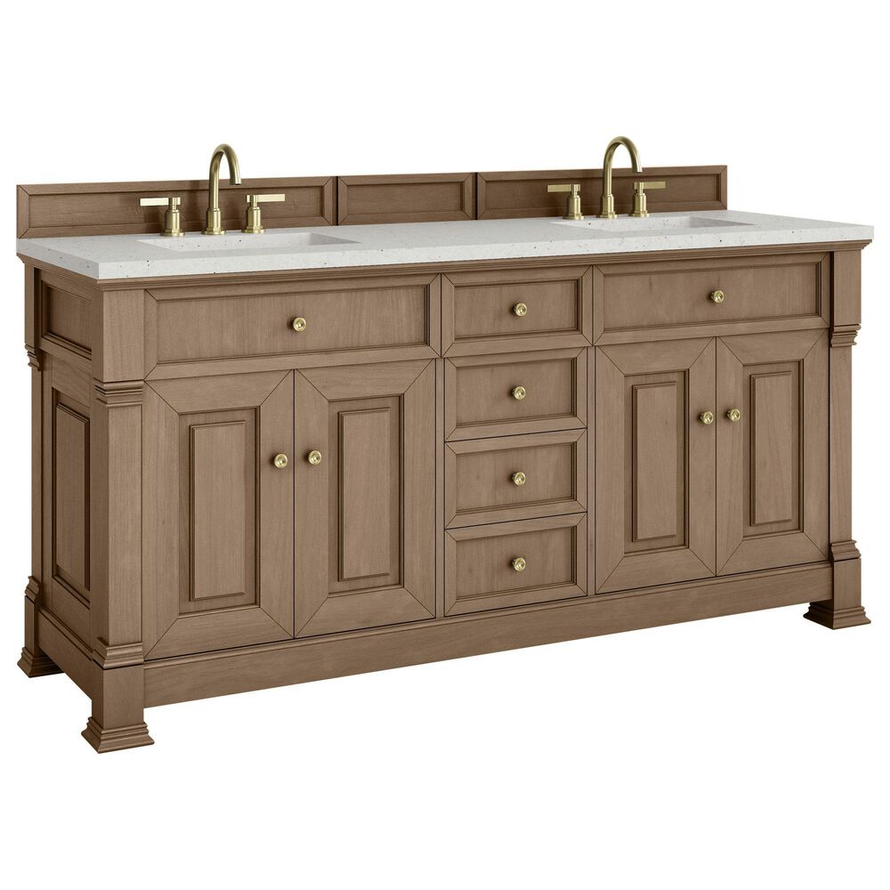 James Martin Vanities Brookfield 72" Double Bathroom Vanity in Pecan with 3cm Lime Delight Quartz Top and Rectangular Sinks, , large
