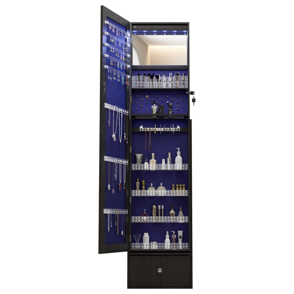 GigaCloud Swivel Jewelry Cabinet with Full Length Mirror and Storage Drawers in Black, , large