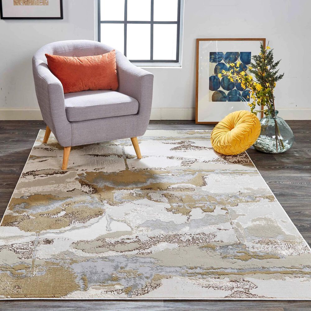 Feizy Aura 3737F 8&#39; x 10&#39; Gold and Gray Area Rug, , large