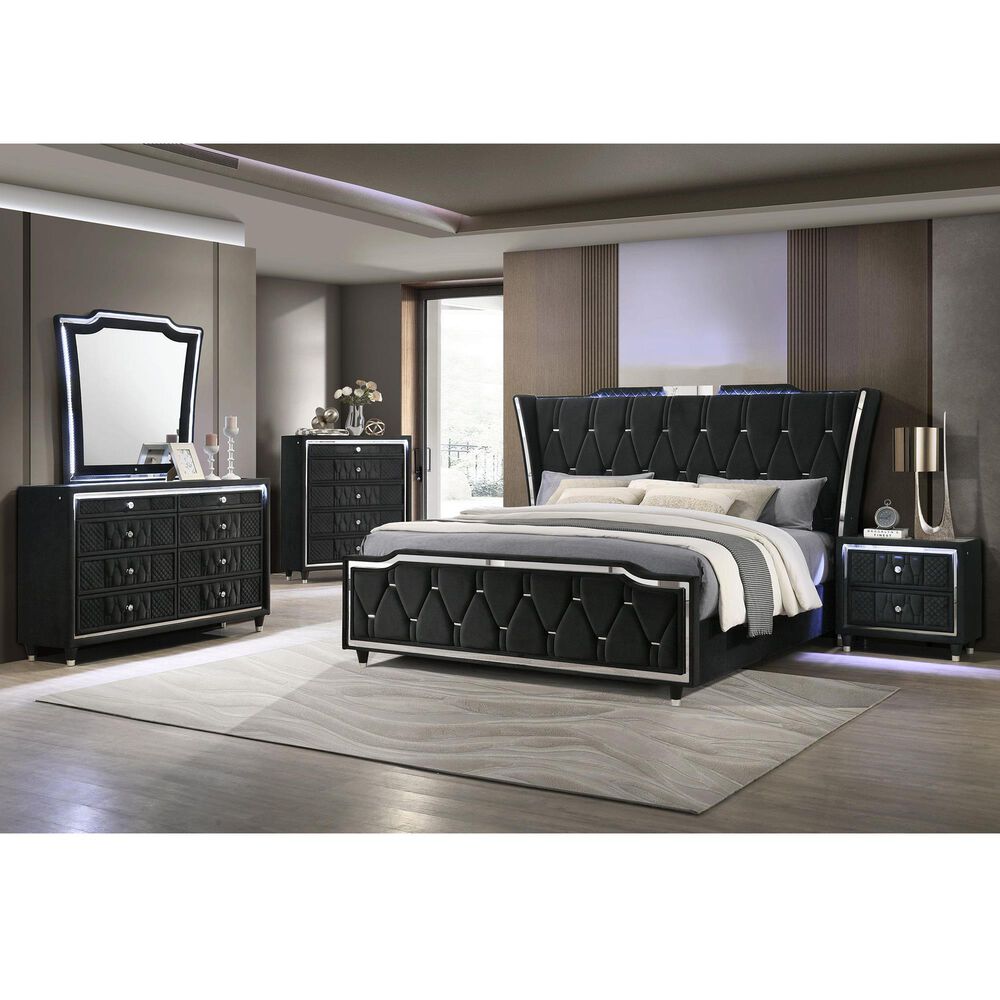 Pacific Landing Lorient 5 Piece King Wingback Bedroom Set in Black Velvet, , large