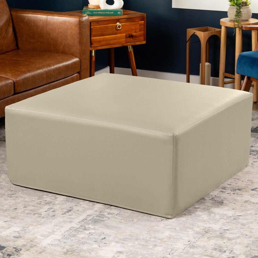 Jaxx Fairlie Faux Leather Ottoman in Natural Beige, , large