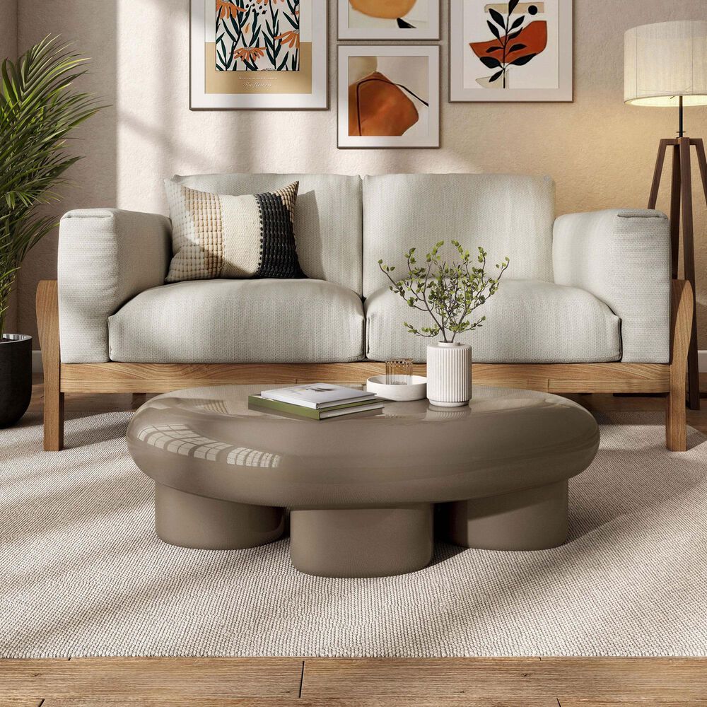 Furniture of America Rene Low Profile Glossy Coffee Table in Brown, , large