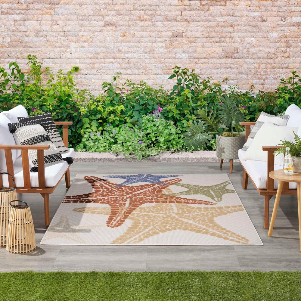 Nourison Aloha ALH28 7&#39;10&quot; x 10&#39;6&quot; Ivory and Multicolor Indoor/Outdoor Area Rug, , large