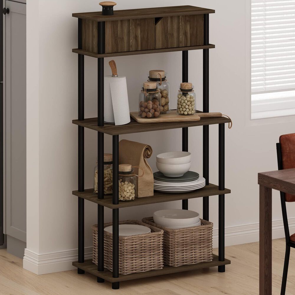 HOMLUX Turn-N-Tube 3-Tier Kitchen Storage Shelf with Top Cabinet in Columbia Walnut and Black, , large