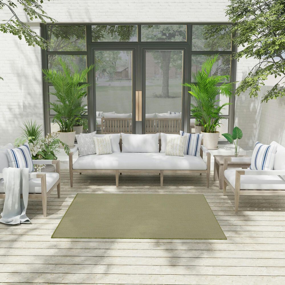 Nourison Courtyard Ivory and Green 5&#39; Square Indoor/Outdoor Area Rug, , large