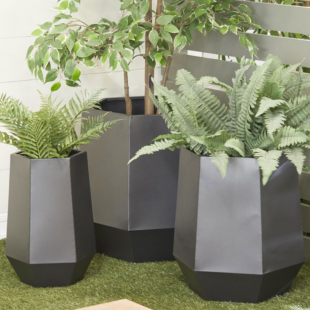 Maple and Jade Hexagon Planter in Matte Gray &#40;Set of 2&#41;, , large