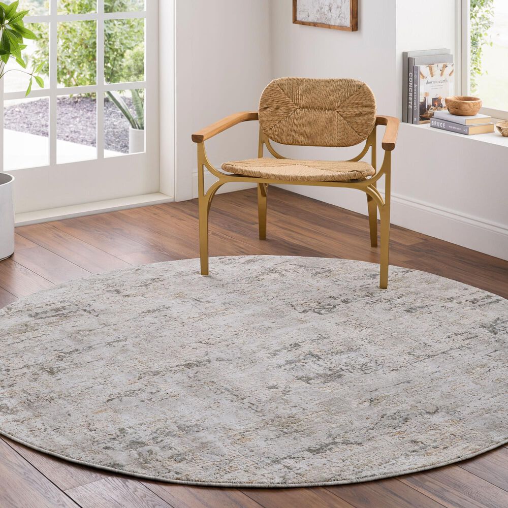 Surya Brunswick Cream, Light Gray, Medium Brown, Light Brown, Charcoal and Mustard 5"3" Round Area Rug, , large