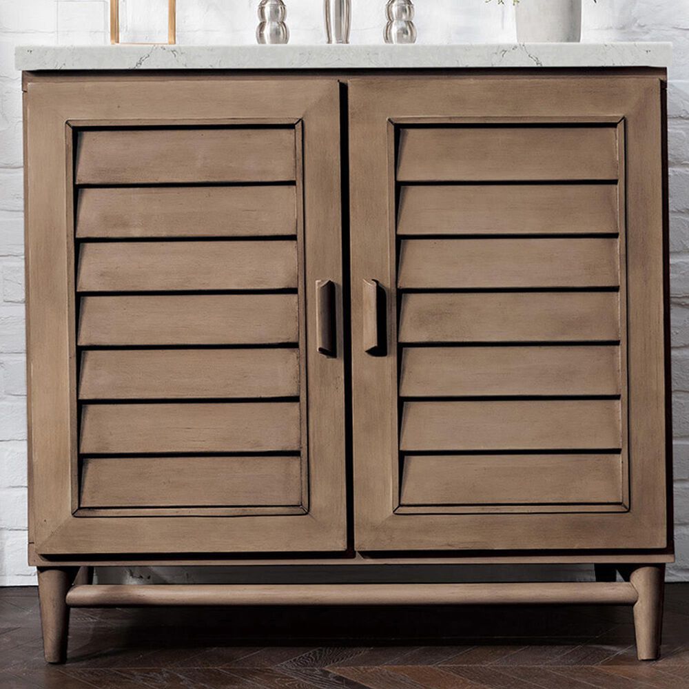 James Martin Vanities Portland 36&quot; Single Bathroom Vanity in Whitewashed Walnut with 3 cm Eternal Jasmine Pearl Quartz Top and Rectangular Sink, , large