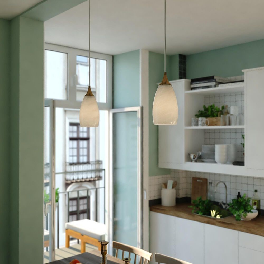 Vaxcel Lighting Milano 1-Light Bell Mini Pendant with Alabaster Glass Shade in Muted Brass, , large