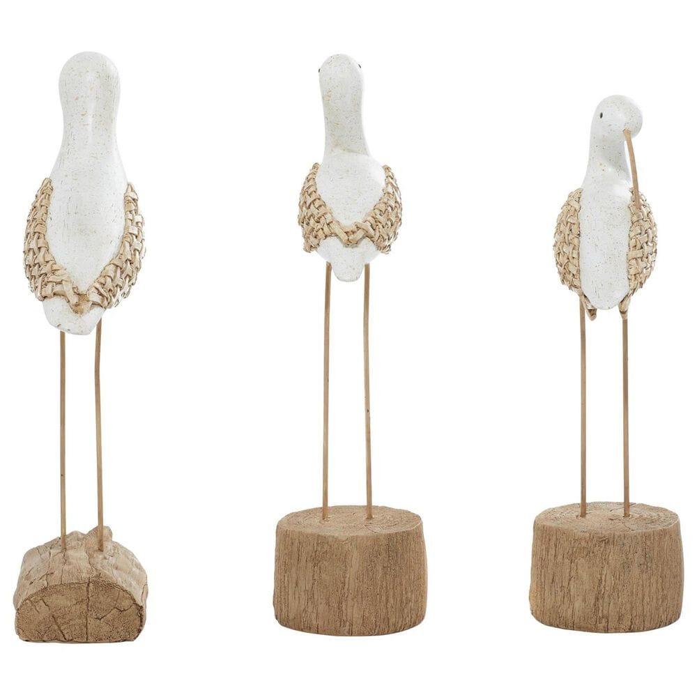 Maple and Jade 3-Piece Bird Decorative Sculpture Set in White and Tan, , large