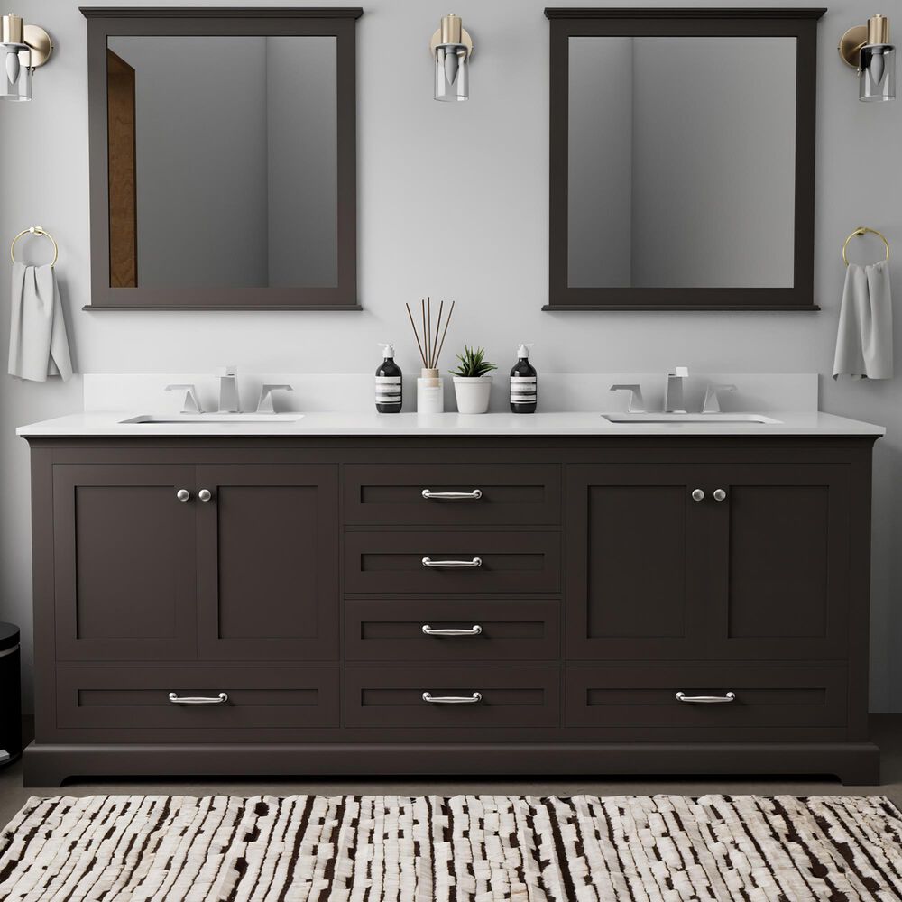 Lexora Home Dukes 80" Double Bathroom Vanity in Espresso with 2 cm White Quartz Top and Rectangular Sinks, , large
