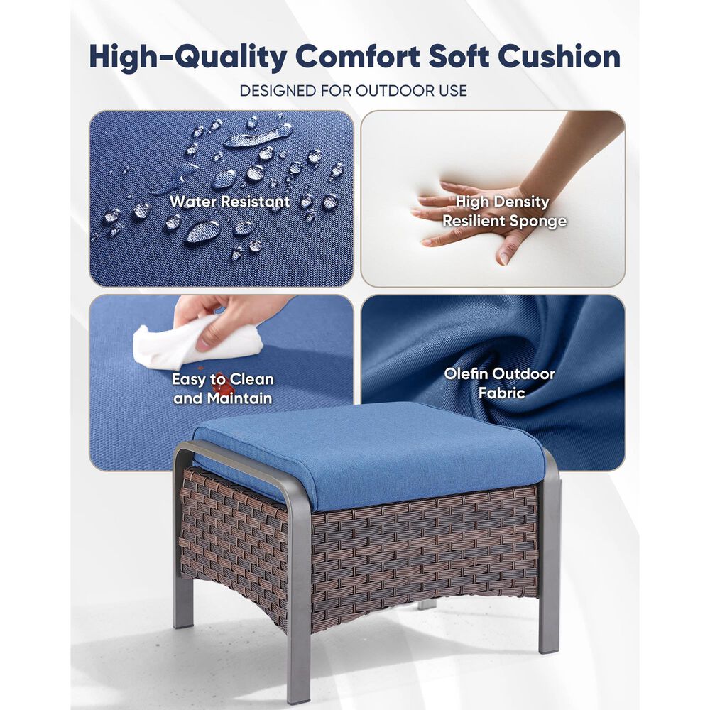 Sunwell Garden Outdoor Ottoman with Navy Cushion in Brown (Set of 2), , large