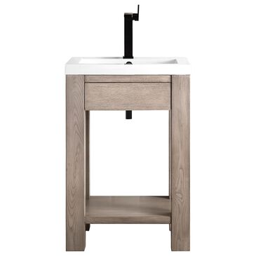 James Martin Brooklyn 24" Single Bathroom Vanity in Platinum Ash with 5 cm White Glossy Resin Top and Rectangular Sink, , large