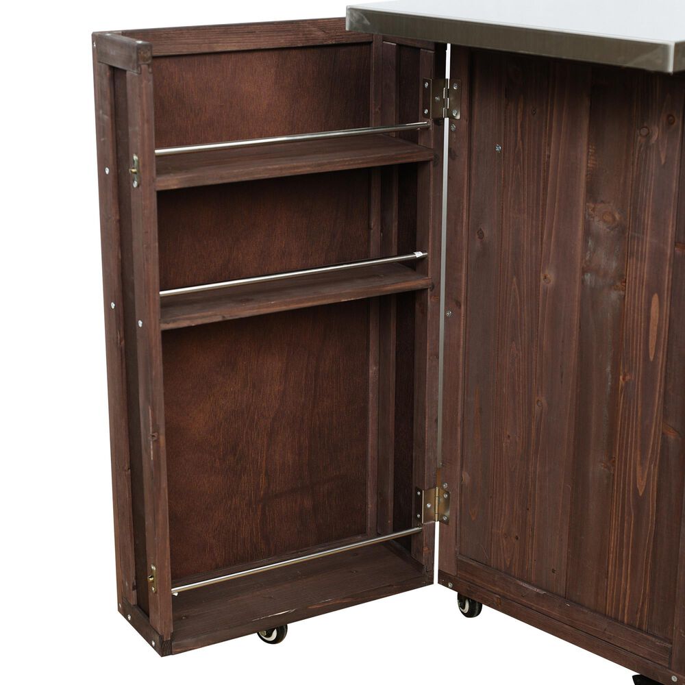 Hearth and Haven Outdoor Kitchen Island Cart with Stainless Steel Top, Towel and Spice Racks in Dark Brown, , large