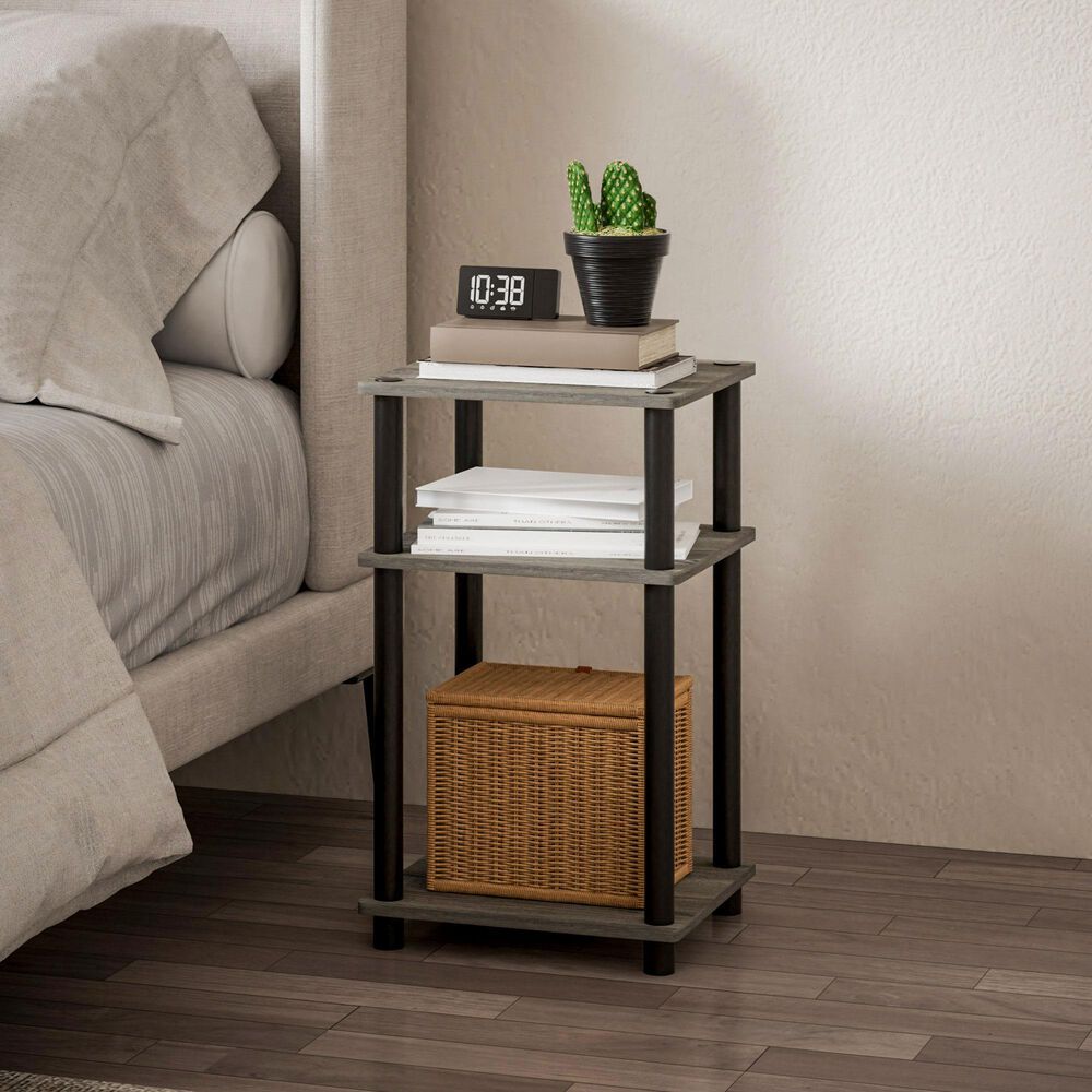 HOMLUX 3-Tier Turn-N-Tube End Table in French Oak Grey and Black (Set of 2), , large