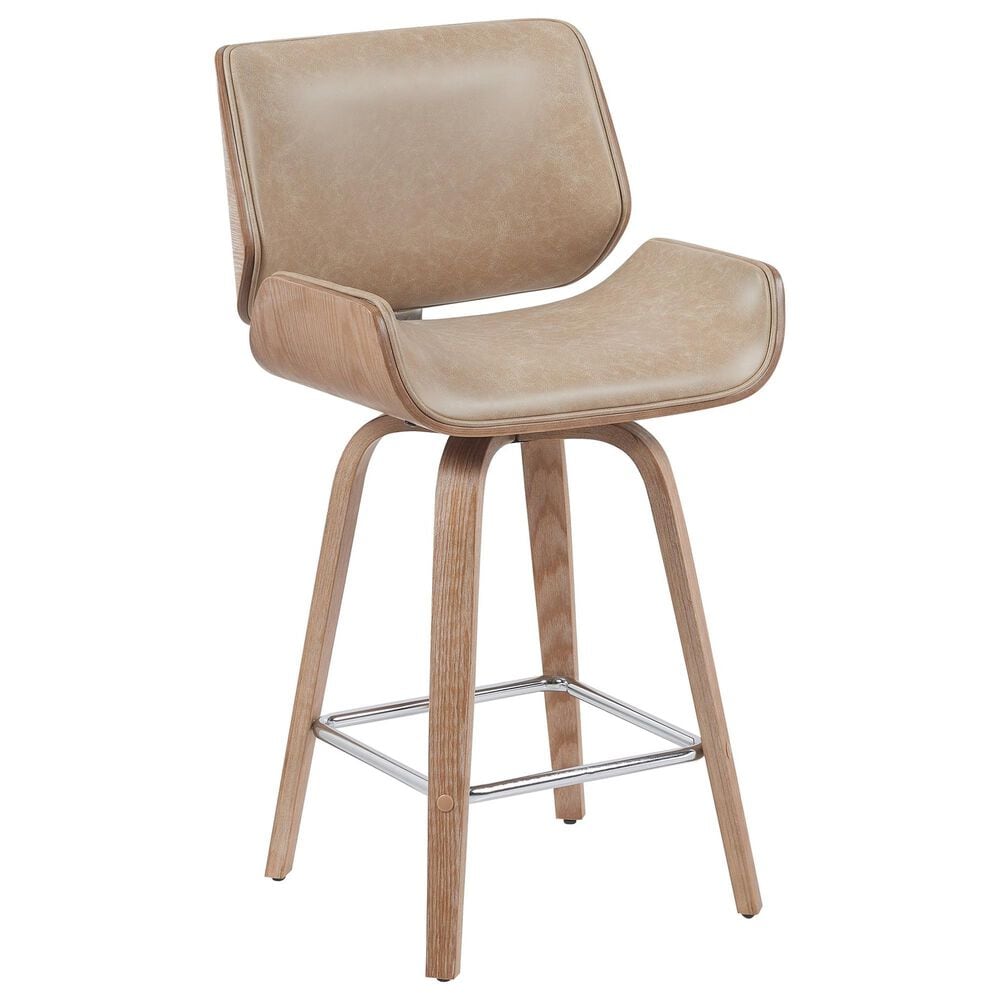 Armen Living Tyler Swivel Counter Stool with Vintage Brown Cushion in White Washed, , large