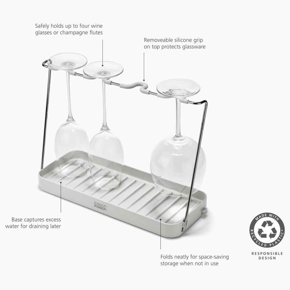 Joseph Joseph DrySmart Folding Wine Glass Drying Rack in Stone, , large