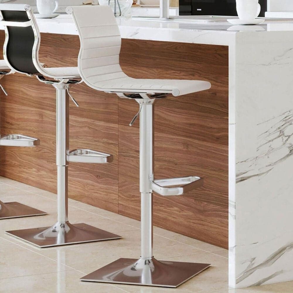 Lumisource Masters Swivel Adjustable Barstool with White Cushion in Chrome, , large