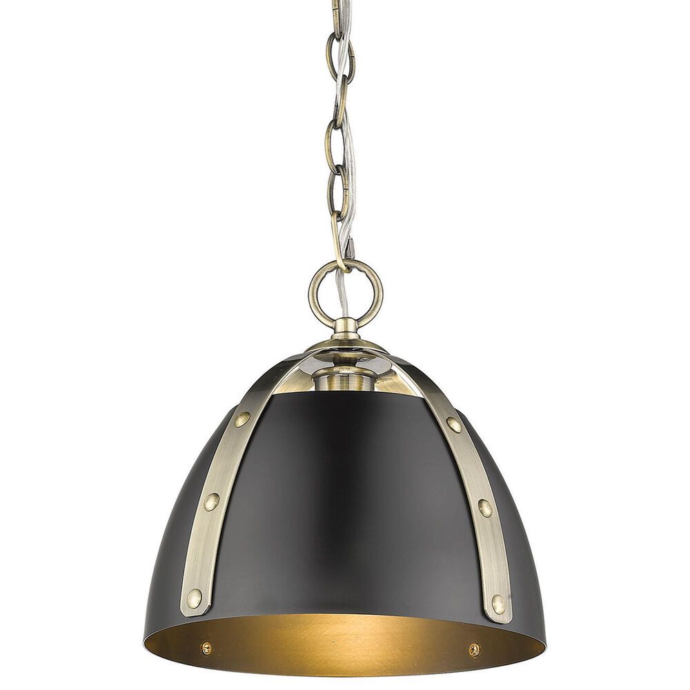 Golden Lighting Aldrich 1-Light Pendant with Matte Black Shade in Aged Brass, , large