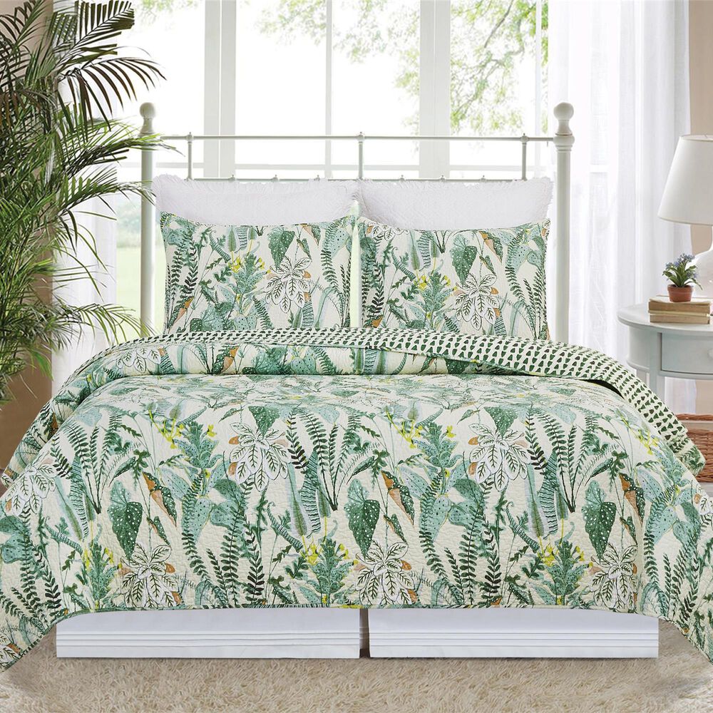 C and F Home Parson 3-Piece King Quilt Set in Green, Yellow and White, , large