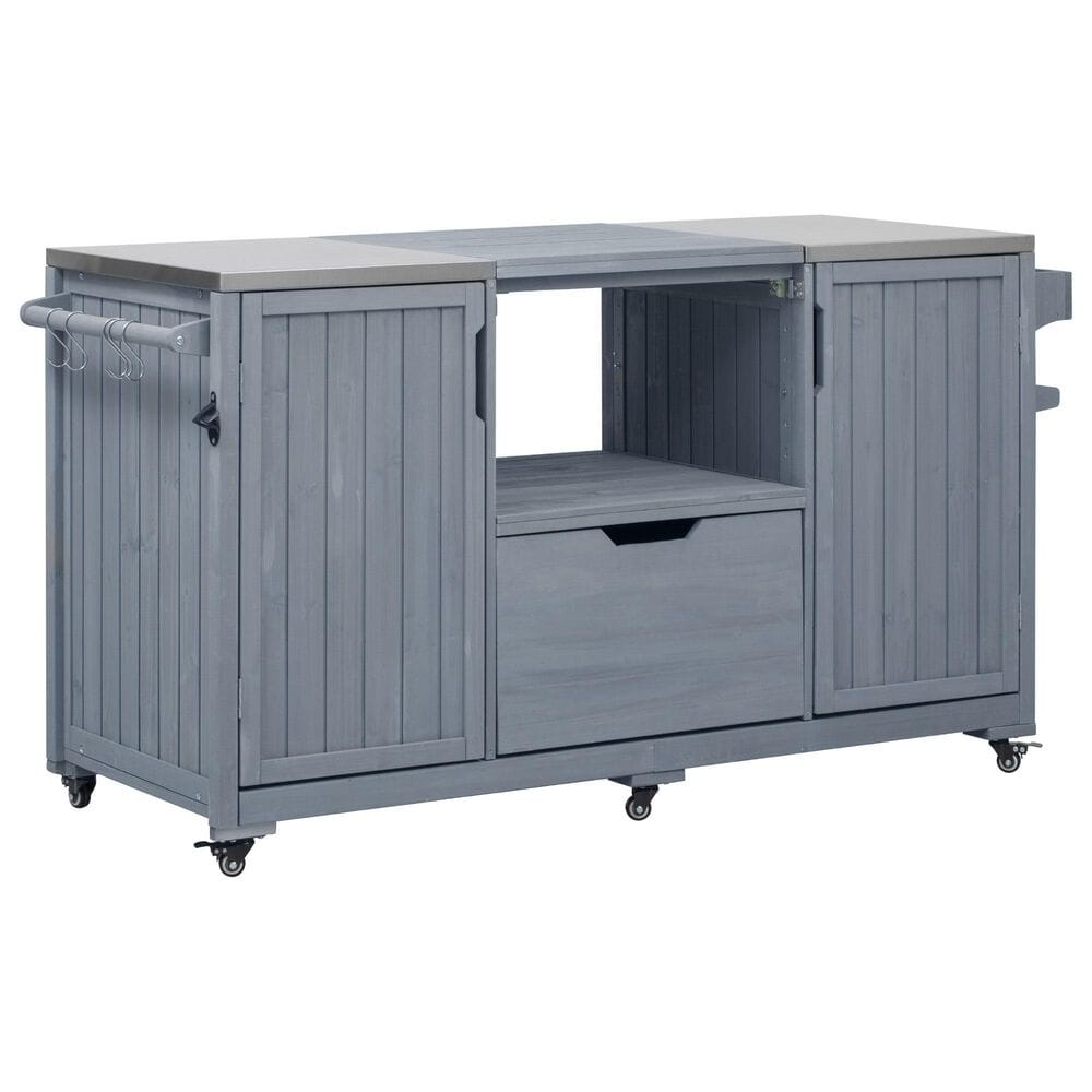 HOMLUX 67" Outdoor Kitchen Island with Stainless Steel Top in Grey, , large