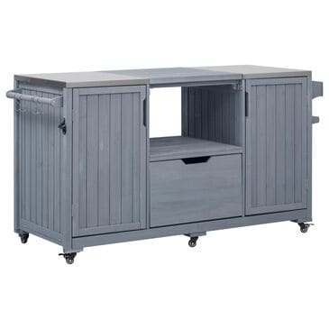 HOMLUX 67" Outdoor Kitchen Island with Stainless Steel Top in Grey, , large