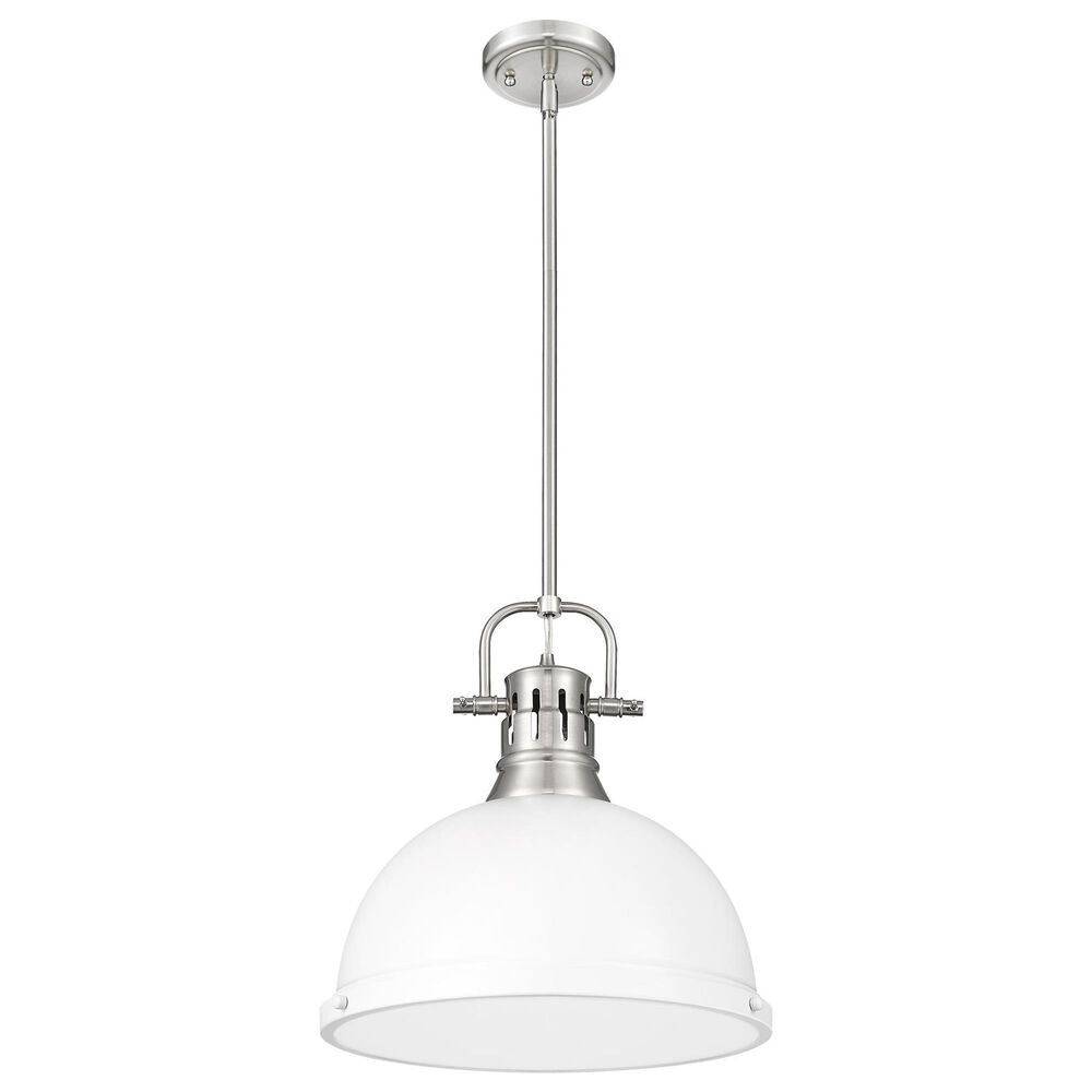 Golden Lighting Duncan 1-Light Pendant with Rod and Matte White Shade in Pewter, , large