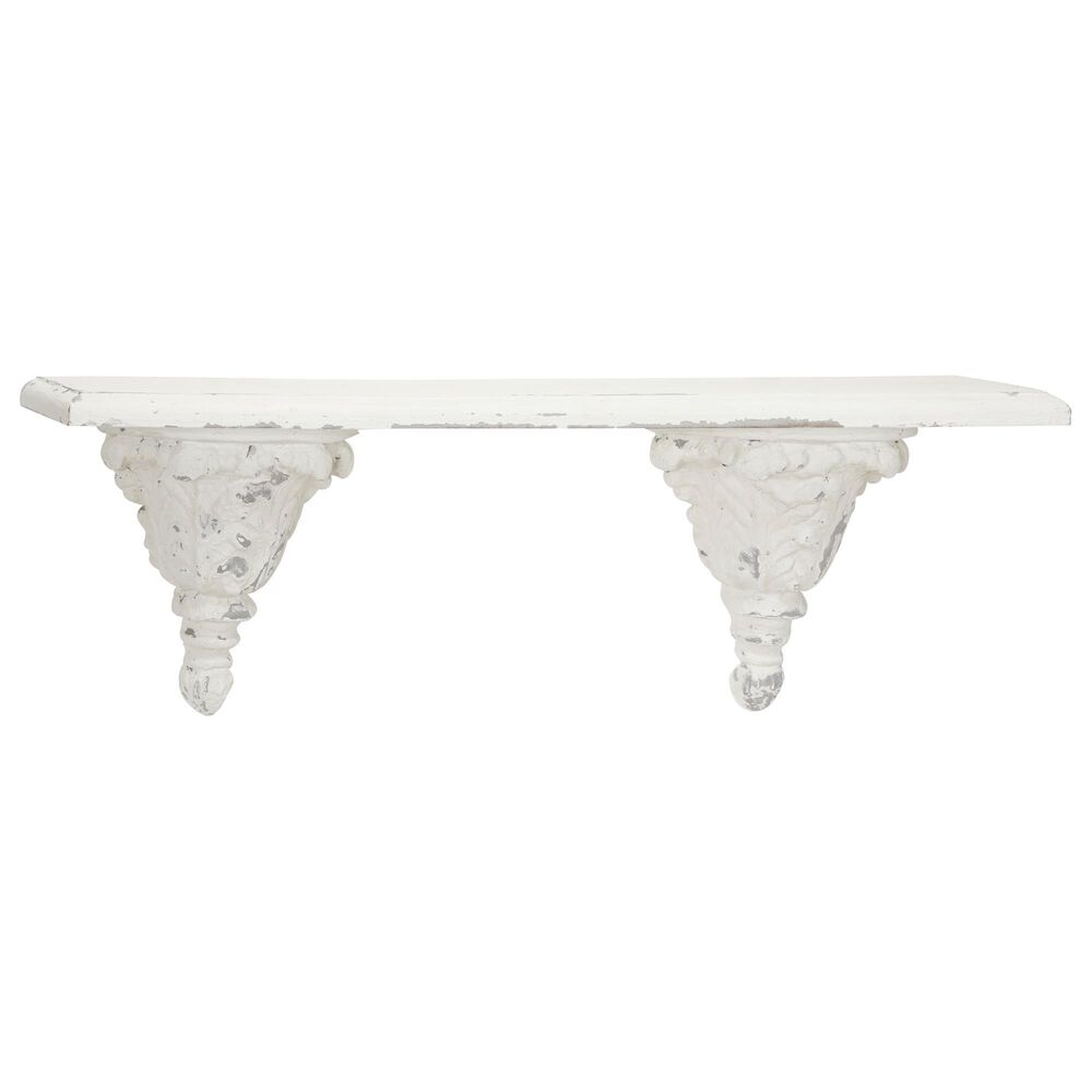 Maple and Jade Vintage Wood Wall Shelf in White, , large